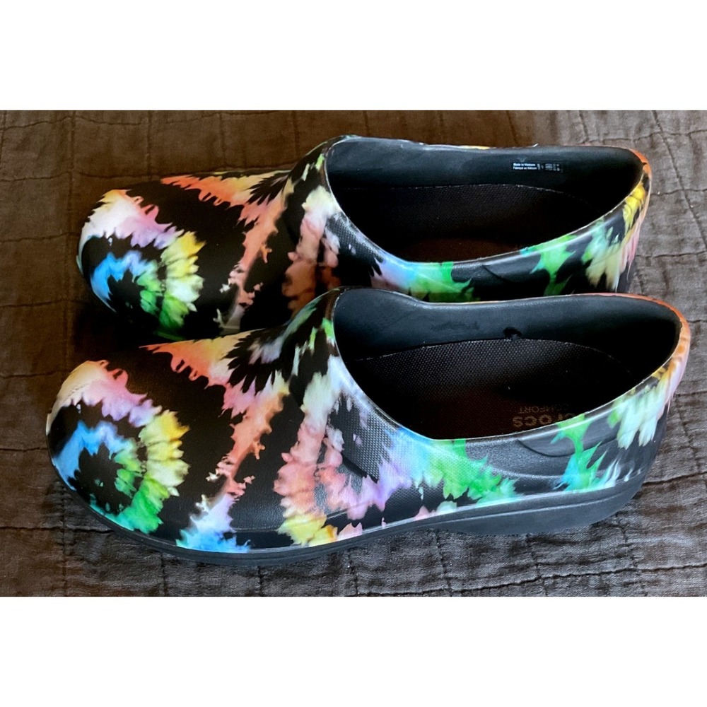 Crocs Neria Pro II Graphic Work Clogs‎ Womens Tie Dye Black Slip Resistant Shoes